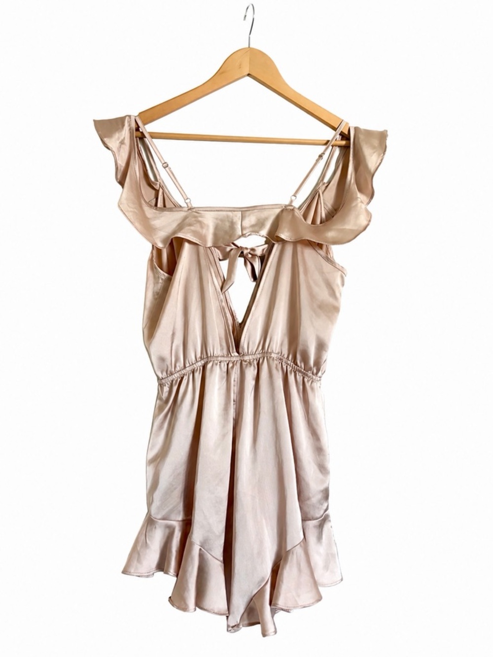 Selfie Leslie Gold Satin Style Romper Shorts Off Shoulder Size Small - Picture 8 of 14